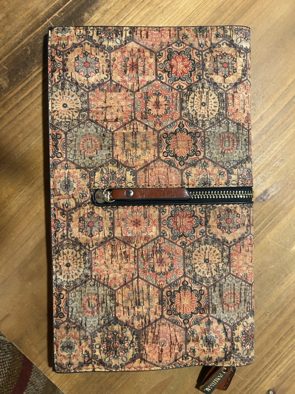 Printed Hexagon Pattern Clutch Wristlet in Brown and Tan